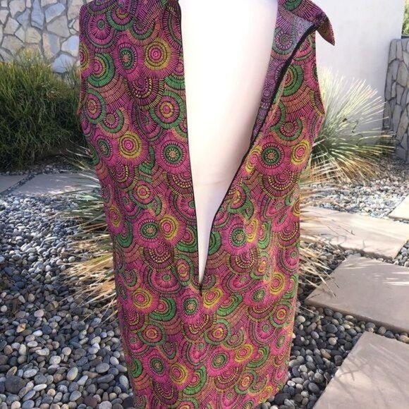 Shift Dress Womens Colorful Collared Cotton Pink Green Back Zip Contrasting Trim - Picture 3 of 12